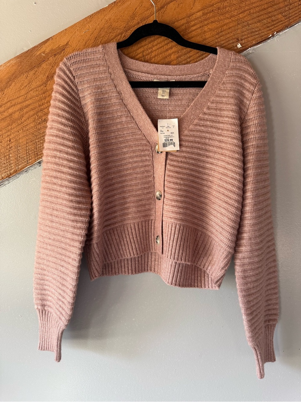 ruby moon Blush Pink Cropped V-Neck Ribbed Cardigan